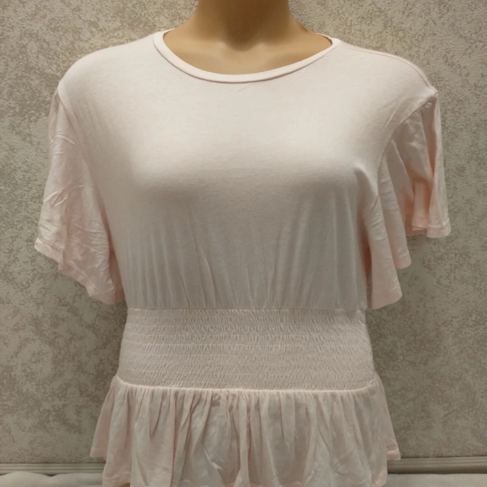 BP Pink Rosewater Peplum Ruffle Hem Blouse